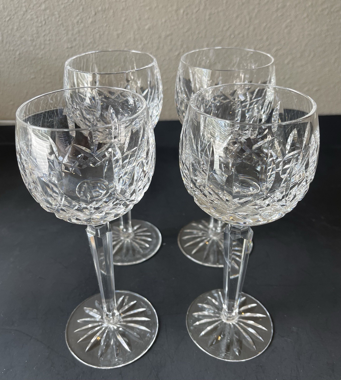 Vtg.Waterford Lismore Crystal Hock Wine Stemware Glasses  Set of 4