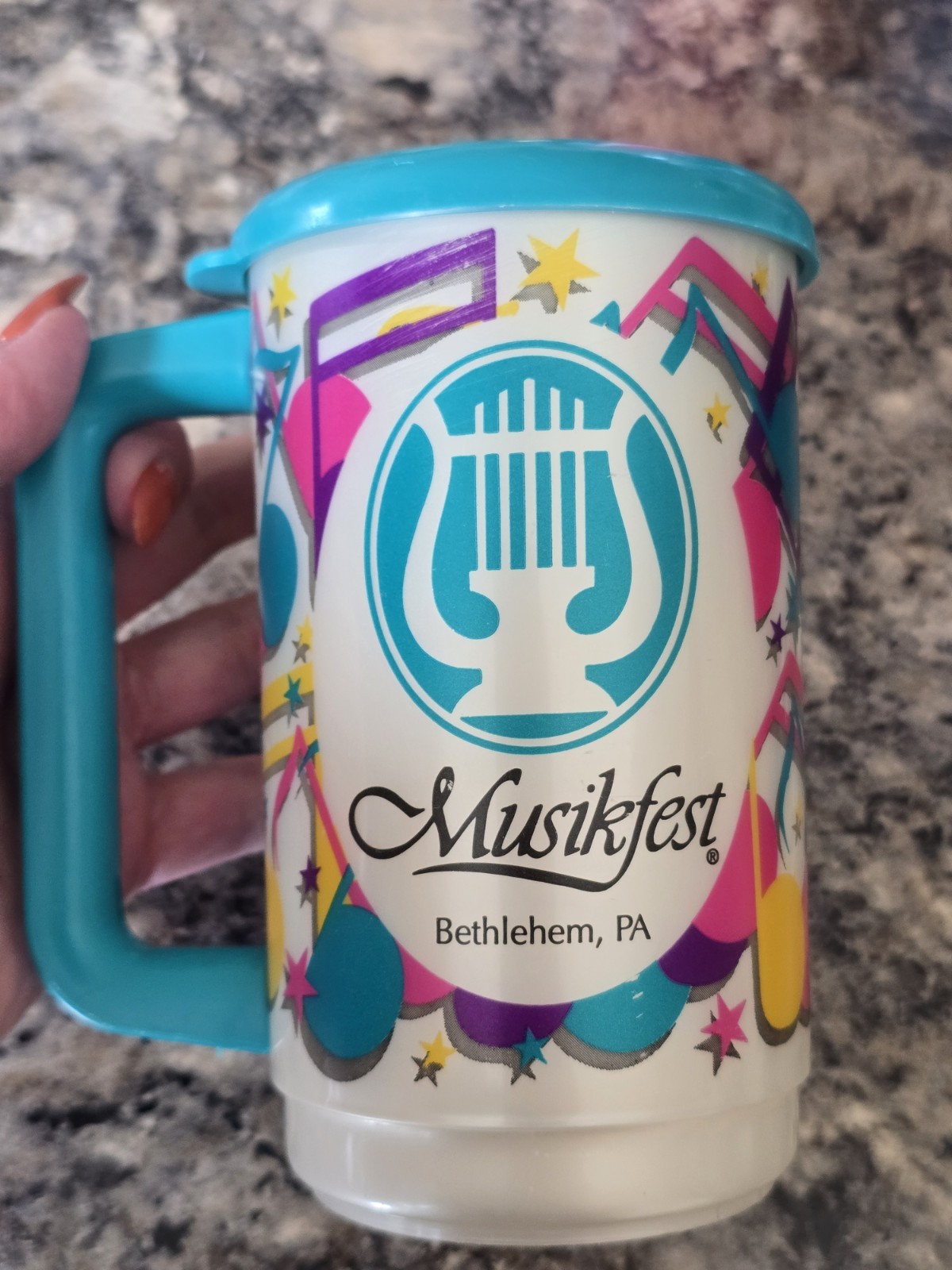 RARE Vintage 1990s Teal MUSIKFEST 22 oz Beer Mug Soda Mug Bethlehem PA