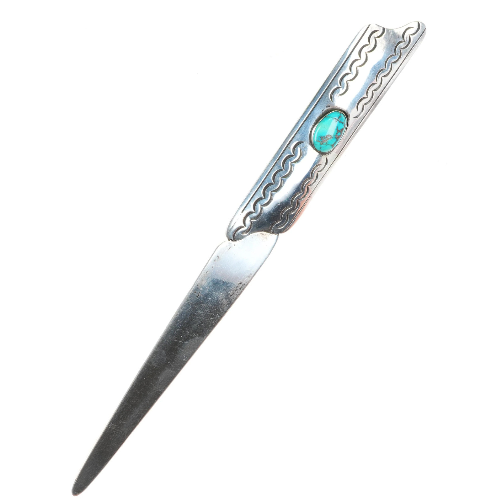 Vintage Navajo sterling silver deep stamped letter opener nice turquoise Vintage Navajo sterling silver deep stamped letter opener nice turquoise