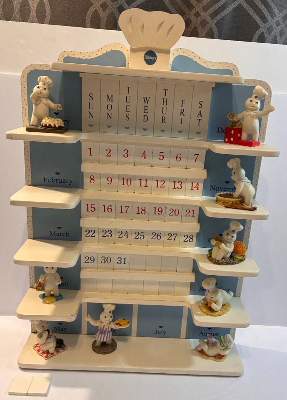 1997 The Danbury Mint Pillsbury Doughboy Wood Perpetual Calendar 9 of 12 Figures