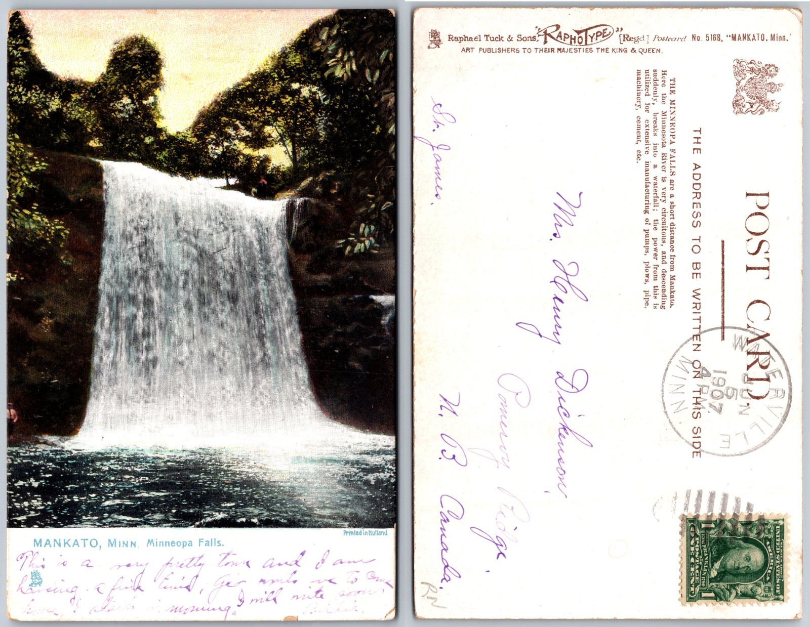 Mankato MN Minneopa Falls Postcard