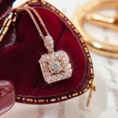 2Ct Round Cut Lab Created Diamond Women Gift Pendant 14K Rose Gold Plated