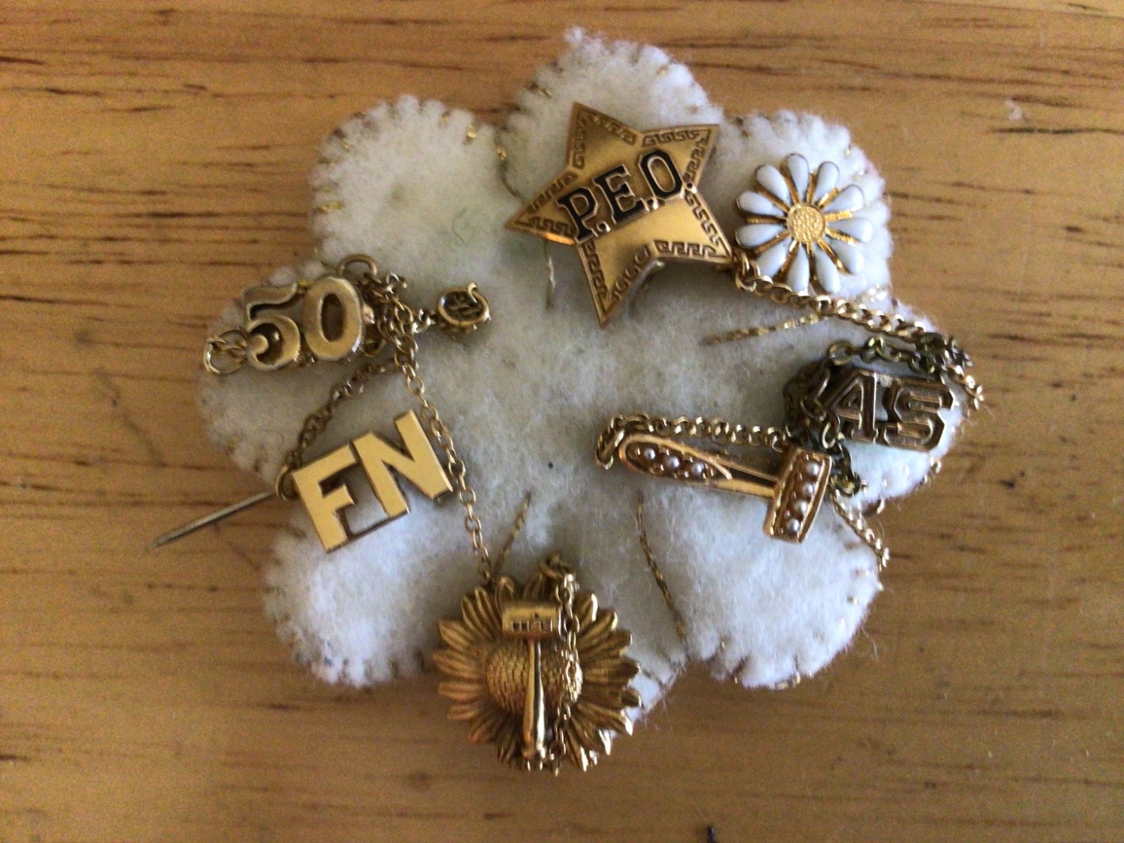 Vintage 1952 P.E.O. Sisterhood  Pins Daisy /50th/gravel/ and more