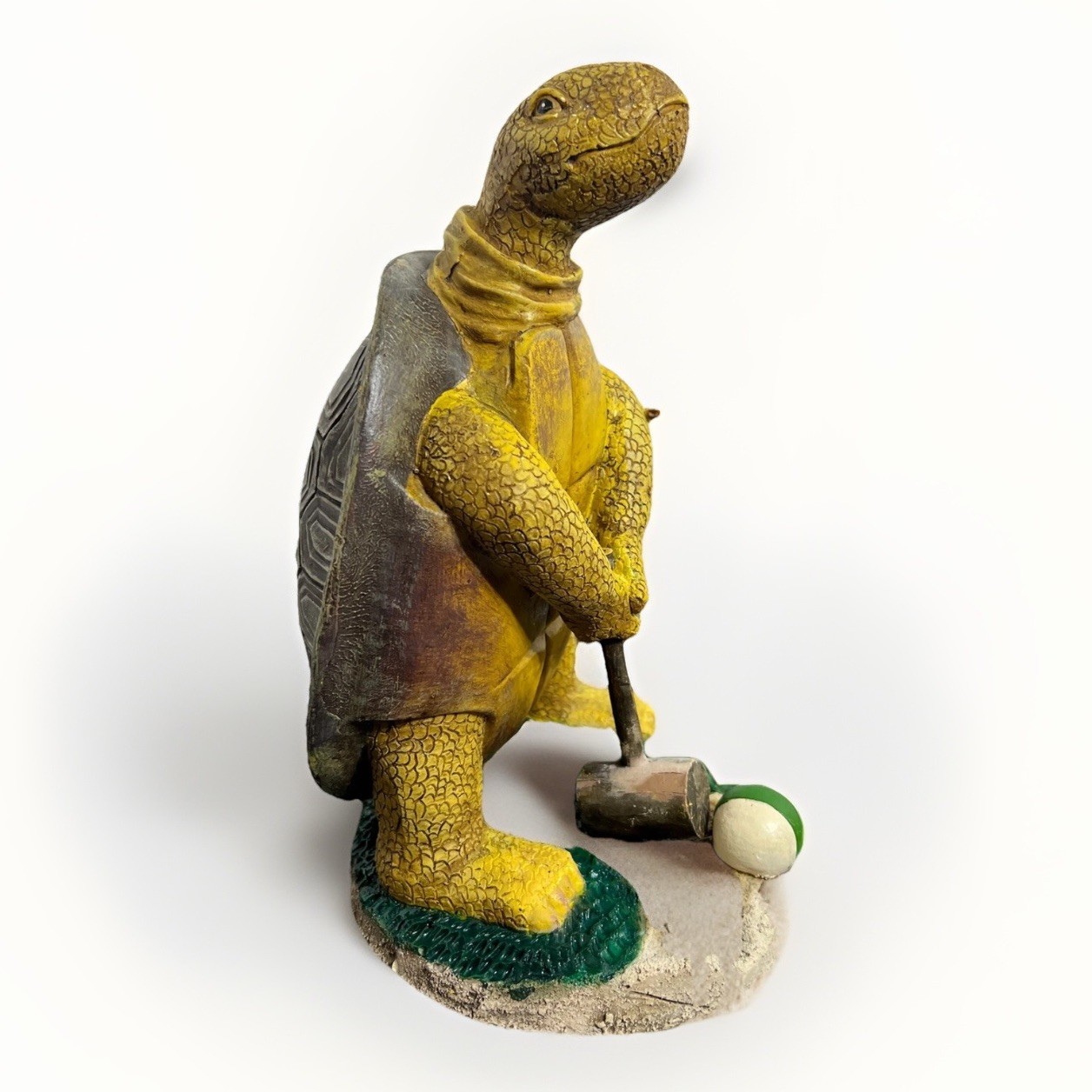 Vintage Resin Turtle Figurine Playing Croquet 9.5”