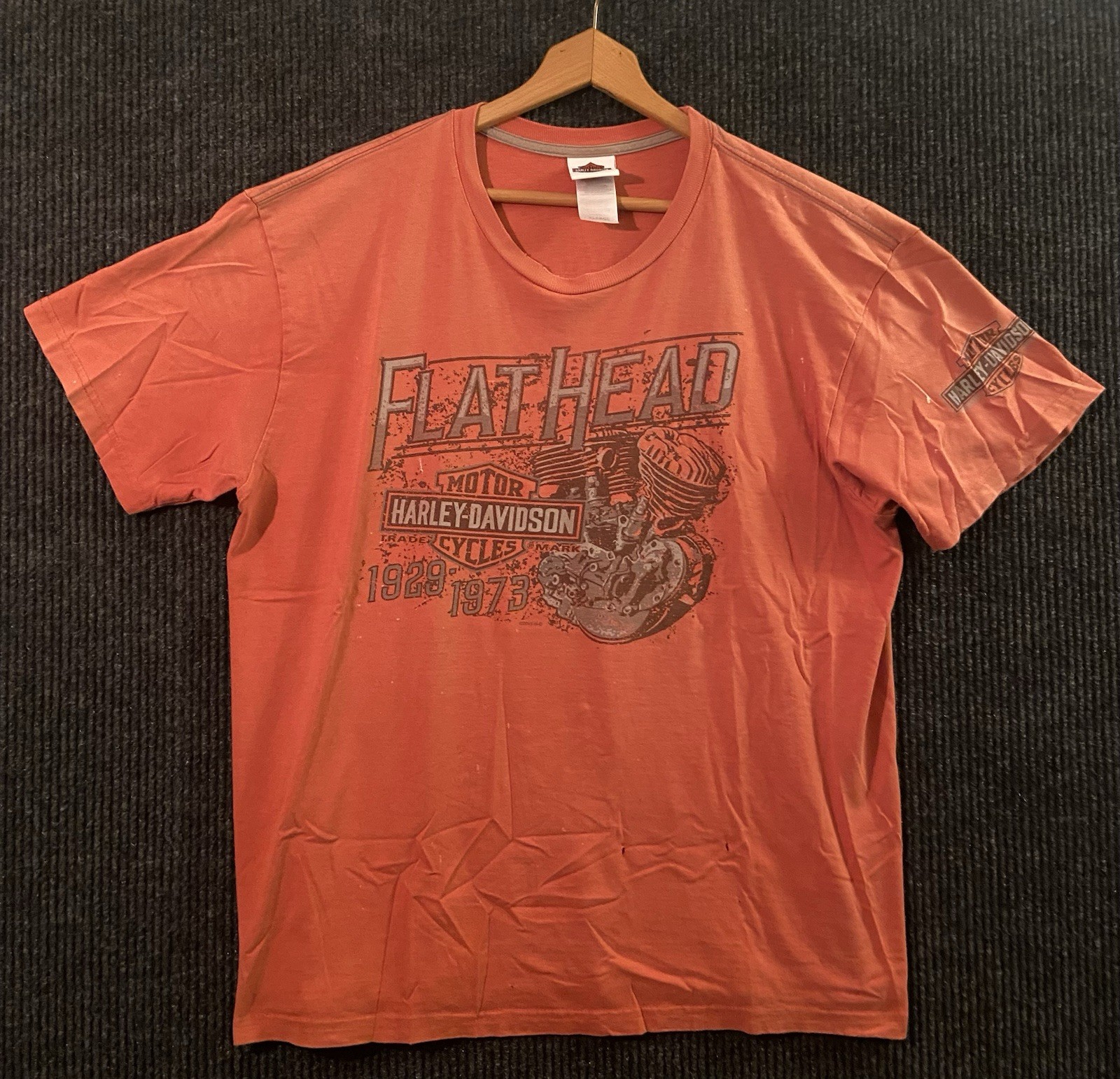 2015 Harley Davidson Flathead Orange T Shirt Size XL Distressed Sanford FL Back 