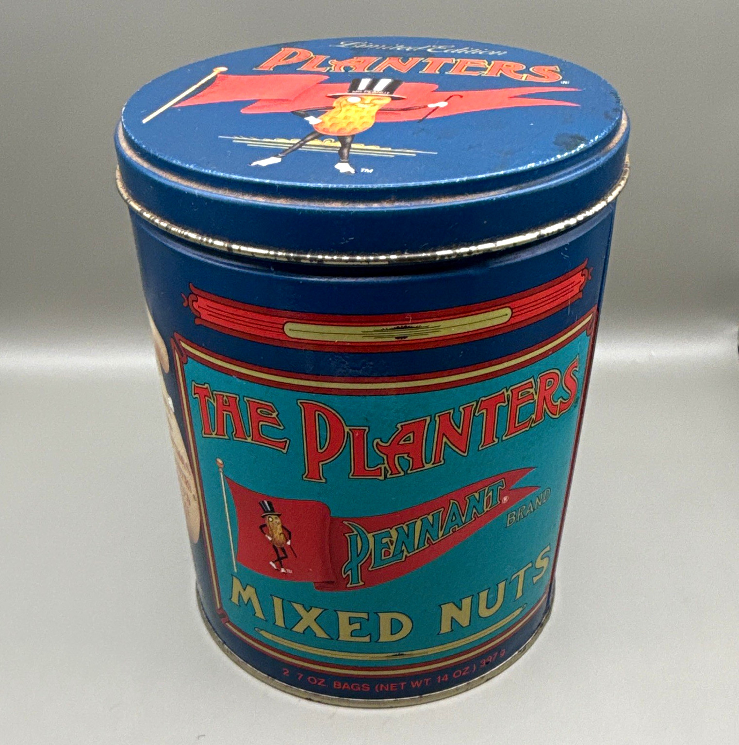 Vtg 1989 Planters Pennant Brand Mixed Nuts Tin Canister Mr Peanut Limited Ed 6.5