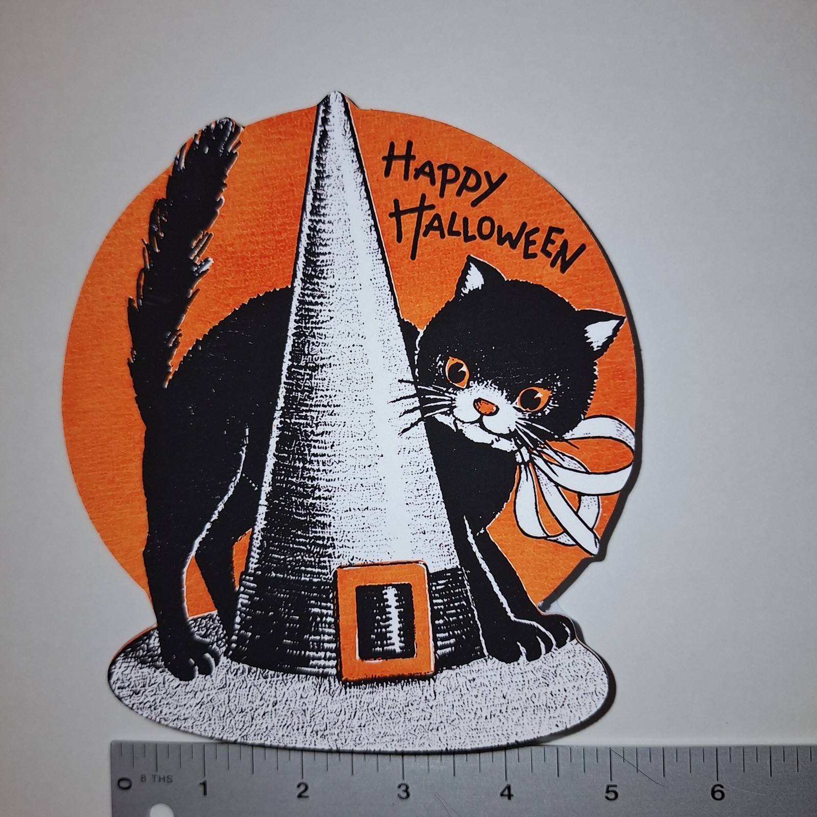 Vintage 1940s Halloween Candy Box Black Cat Witch Hat Repro DIE-CUT -5.5 in NEW