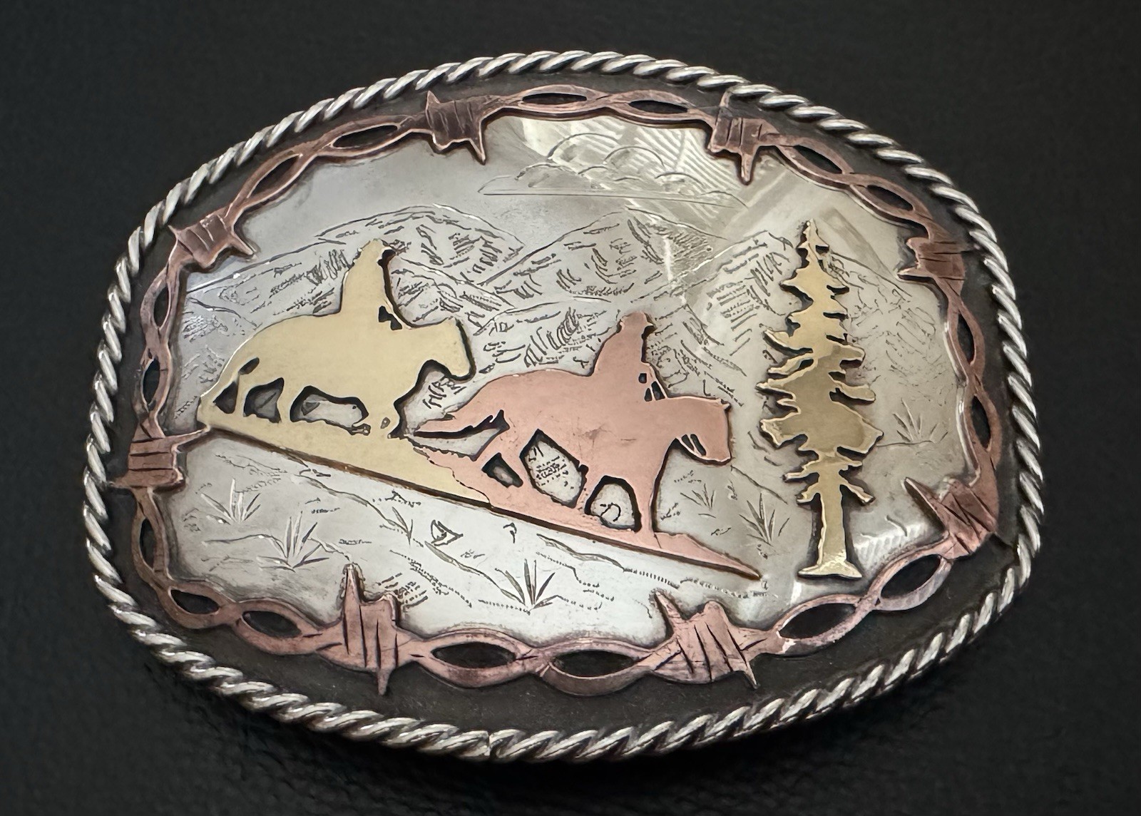 VTG RARE Alpine Trail Horses SILVERADO Silver Brass & Bronze Trophy Belt Buckle VTG RARE Alpine Trail Horses SILVERADO Silver Brass & Bronze Trophy Belt Buckle