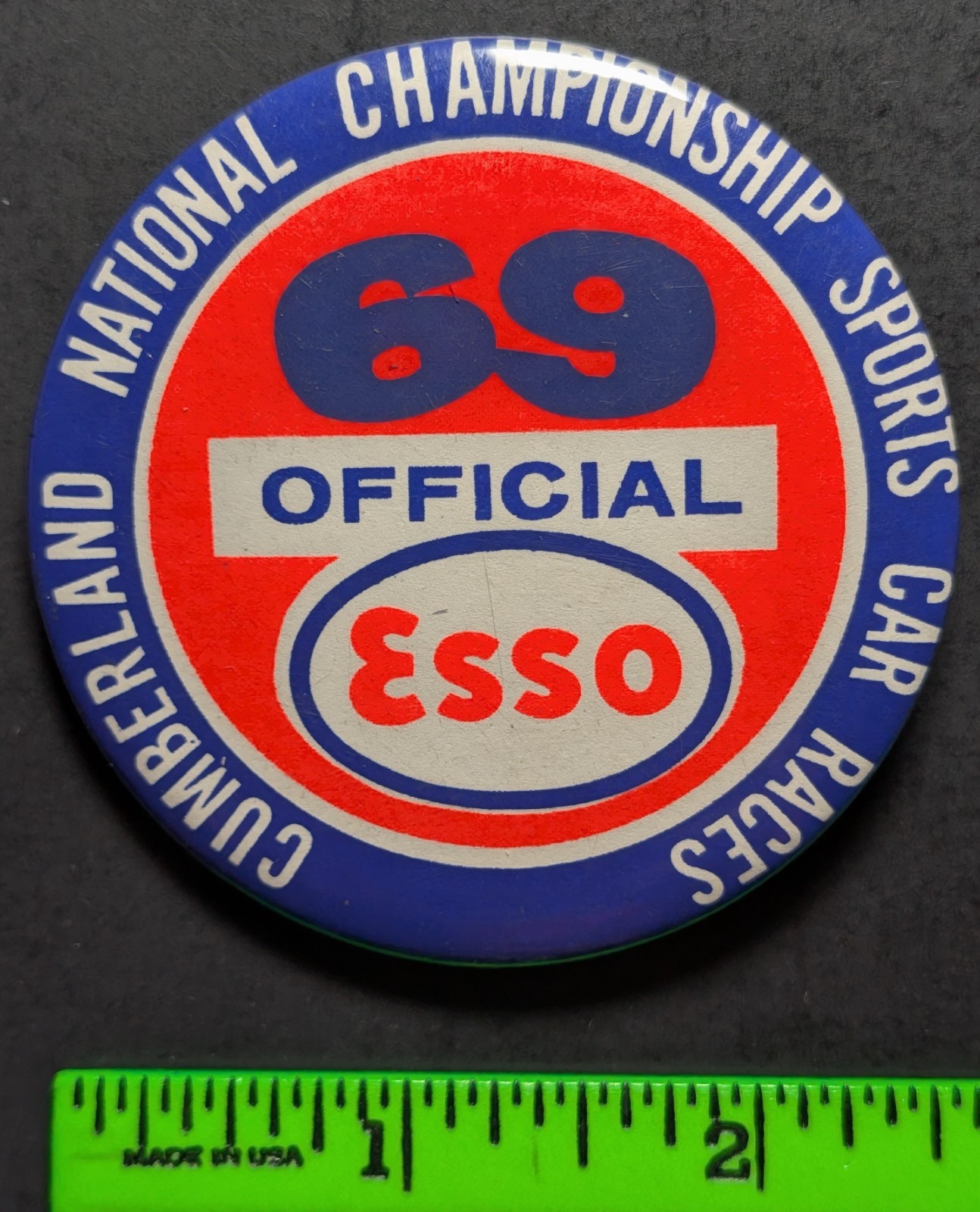 Vintage 1969 Cumberland Sports Car Races ESSO Gas Pinback Pin Vintage 1969 Cumberland Sports Car Races ESSO Gas Pinback Pin