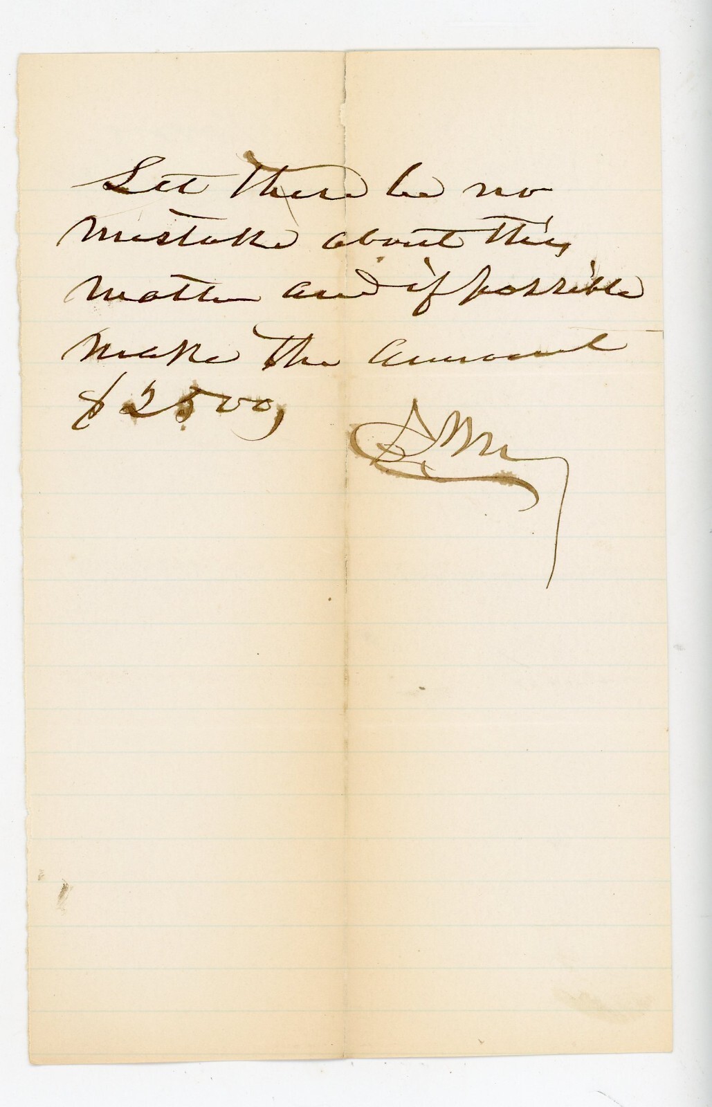 1874 Handwritten Note Signed by E. Moore  $2500 Payment Mentioned Calligraphy