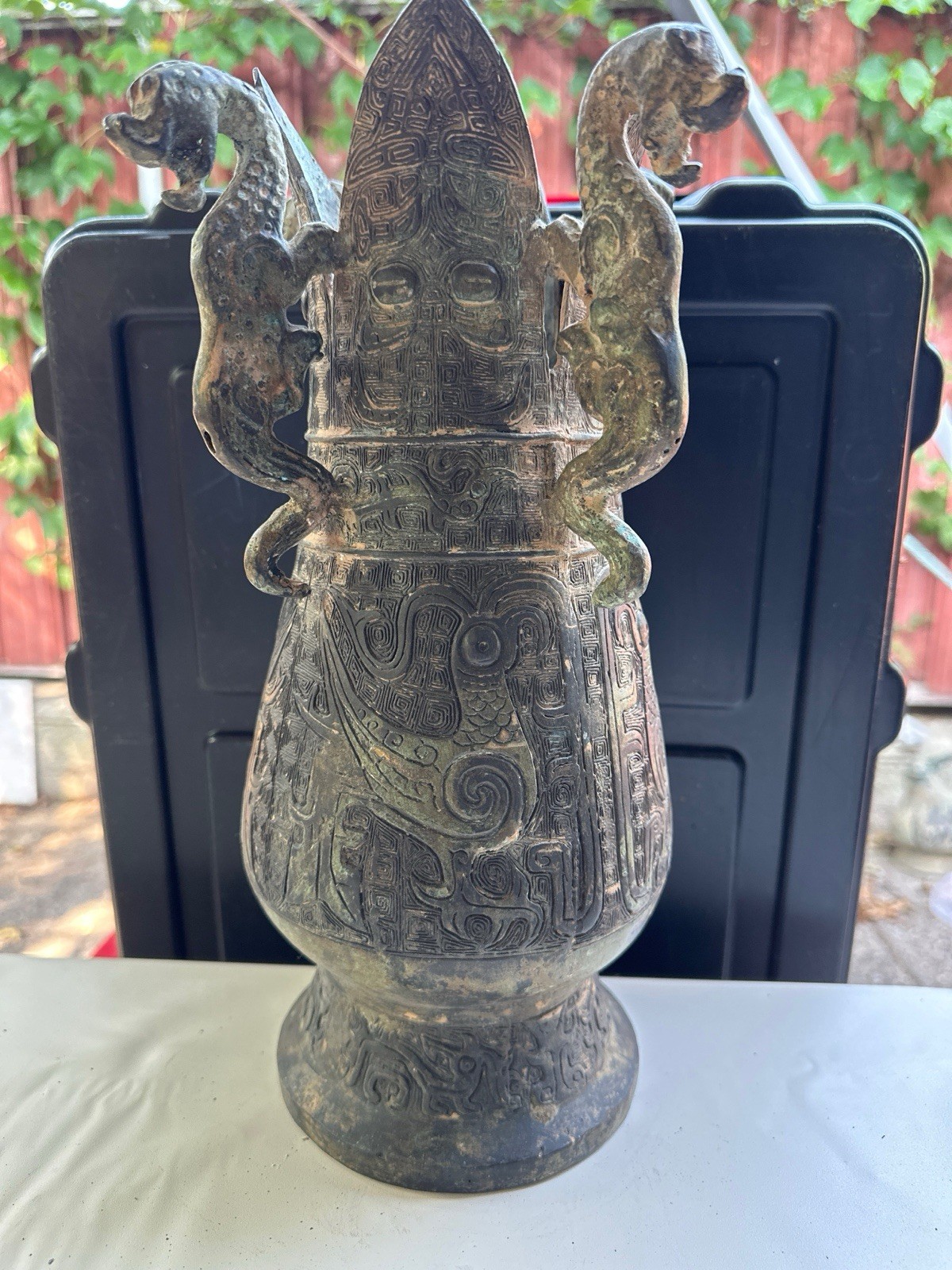 An archaistic Chinese bronze ritual wine vessel modeled after ancient Ceremonial An archaistic Chinese bronze ritual wine vessel modeled after ancient Ceremonial