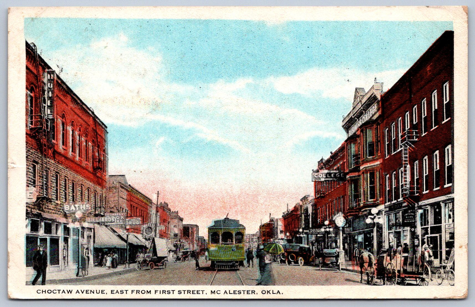 K21/ McAlester Oklahoma Postcard c1910 Choctaw Ave Stores Trolley 146