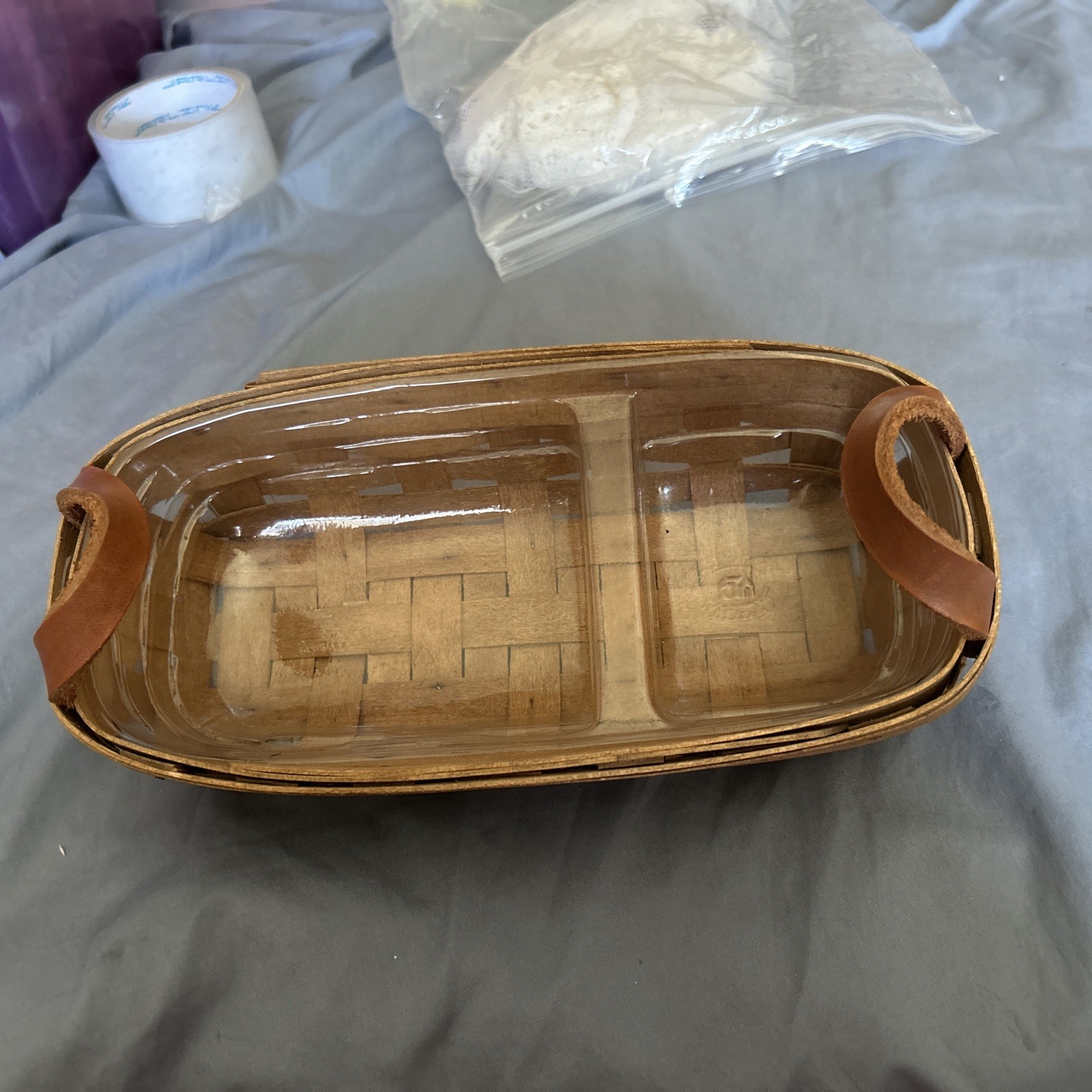 longaberger basket Hand Made Vintage 2 Compartments Plastic Insert 19th Century