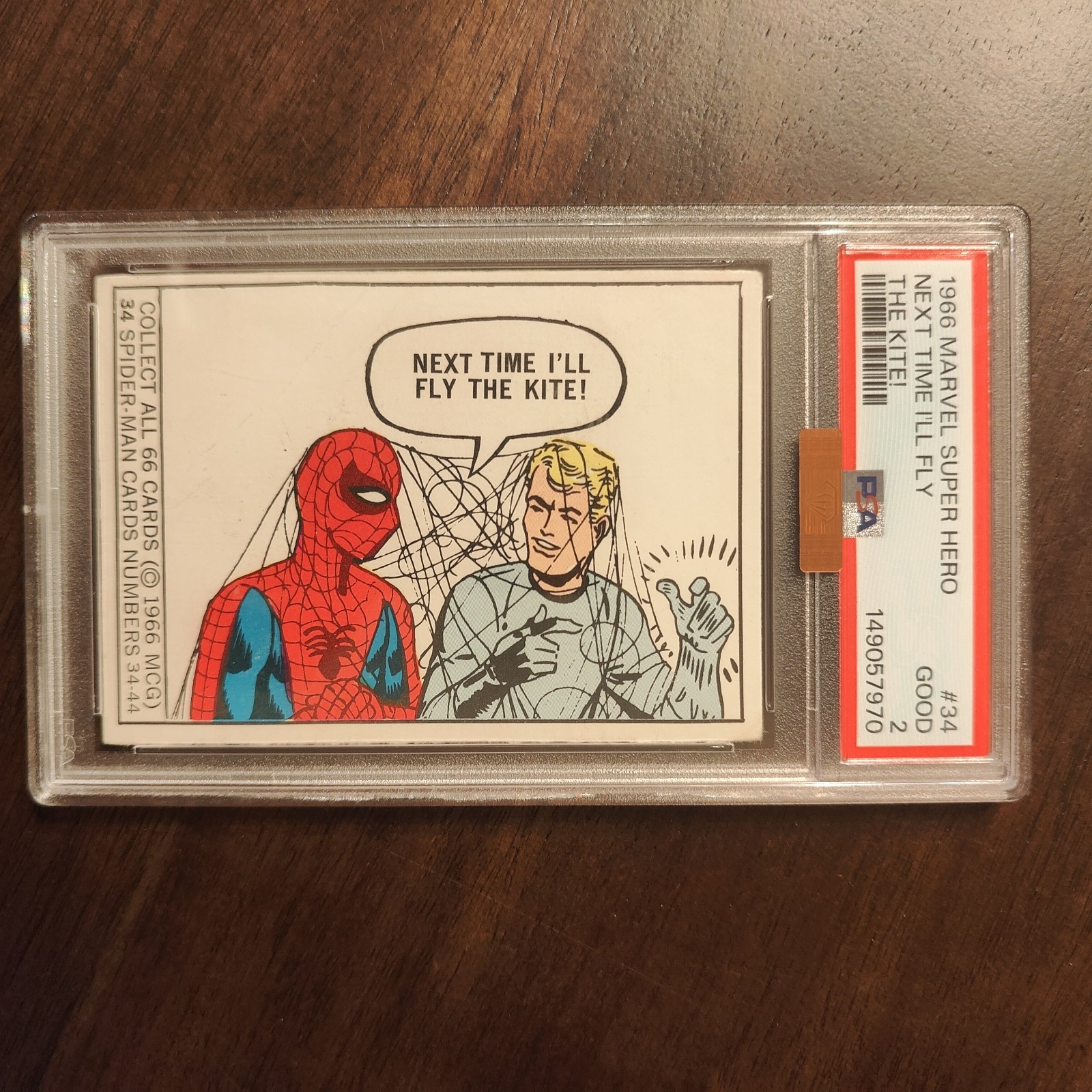 1966 DONRUSS MARVEL SUPER-HEROES CARD #34 SPIDER-MAN ROOKIE PSA MBA 👀Eye Appeal 1966 DONRUSS MARVEL SUPER-HEROES CARD #34 SPIDER-MAN ROOKIE PSA MBA 👀Eye Appeal