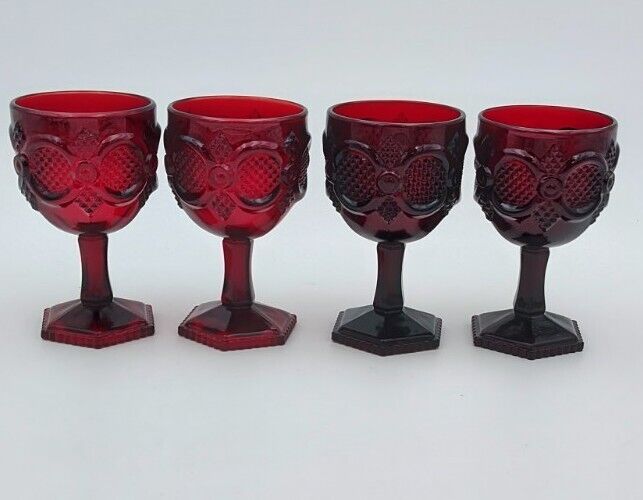 Lot of 4 Large Wine Goblets, Avon, Cape Cod Ruby Red, Glass