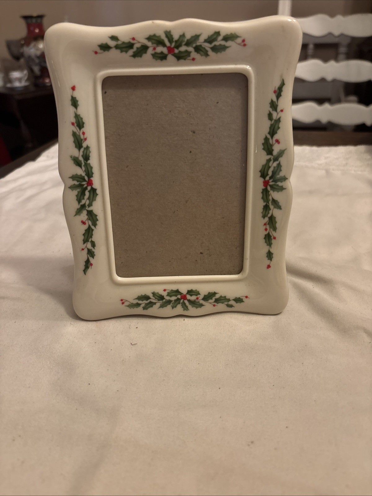 Vintage Lenox China Holiday Holly Christmas Picture Frame - 3.5