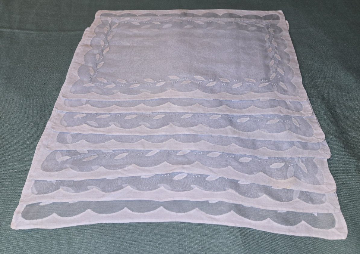 Vtg. Organdy Madeira Placemats - 7 Pcs. - Pale Blue Vtg. Organdy Madeira Placemats - 7 Pcs. - Pale Blue