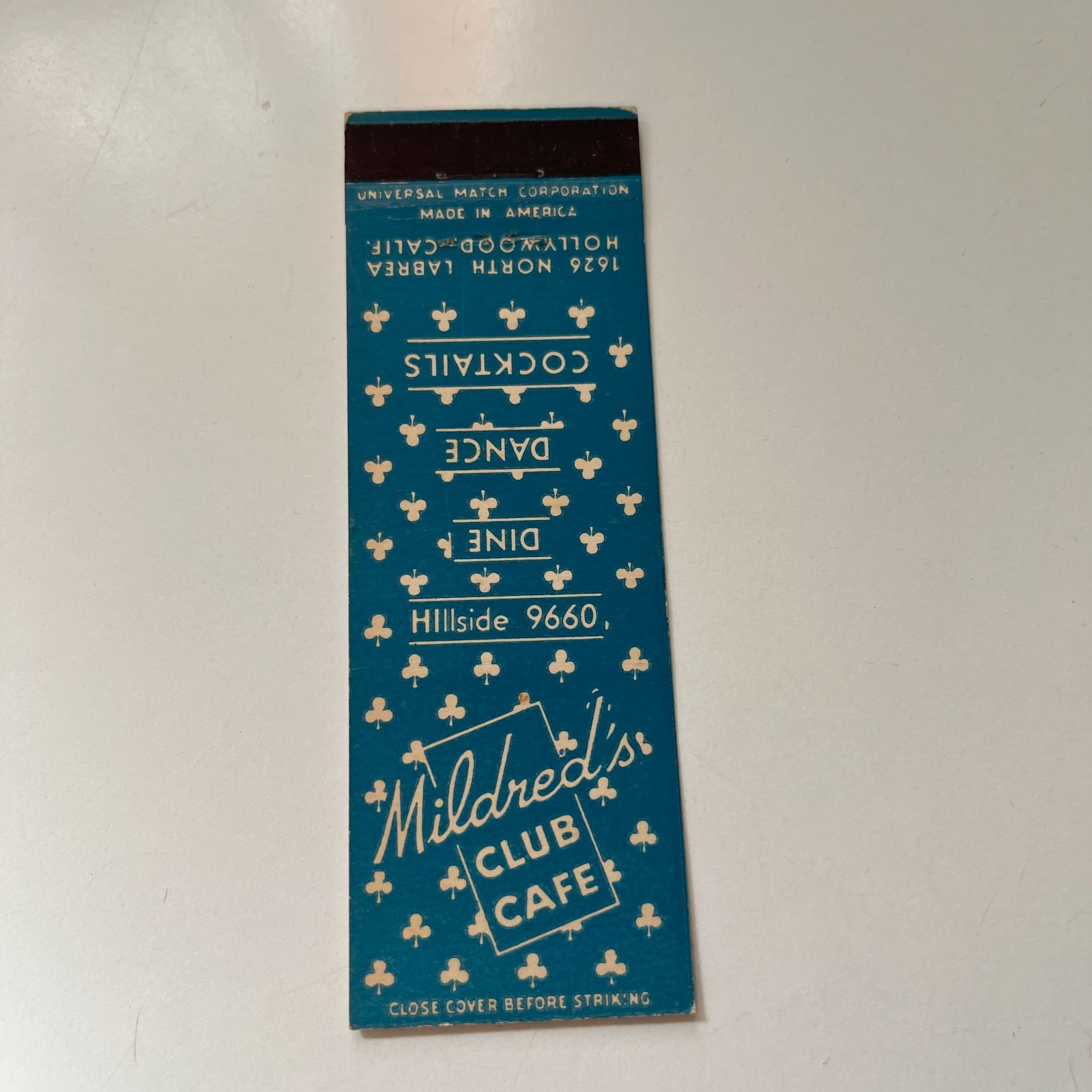 Mildred\'s Club Cafe Hollywood CA Vintage Matchbook Cover 4MB72-1 Mildred\'s Club Cafe Hollywood CA Vintage Matchbook Cover 4MB72-1