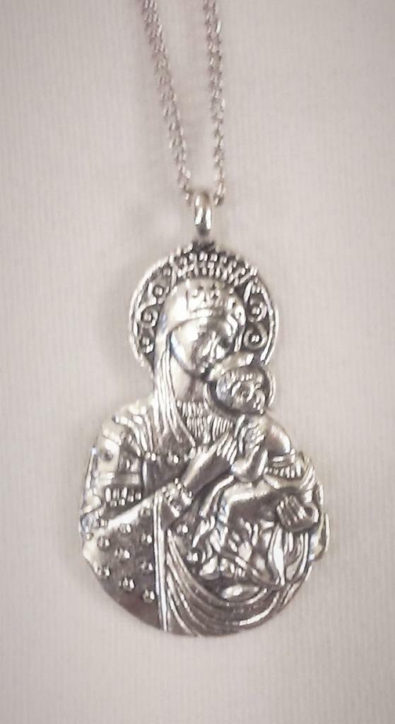 Lovely Sculpted Russian Orthodox Our Lady of Perpetual Help Silvertone Necklace