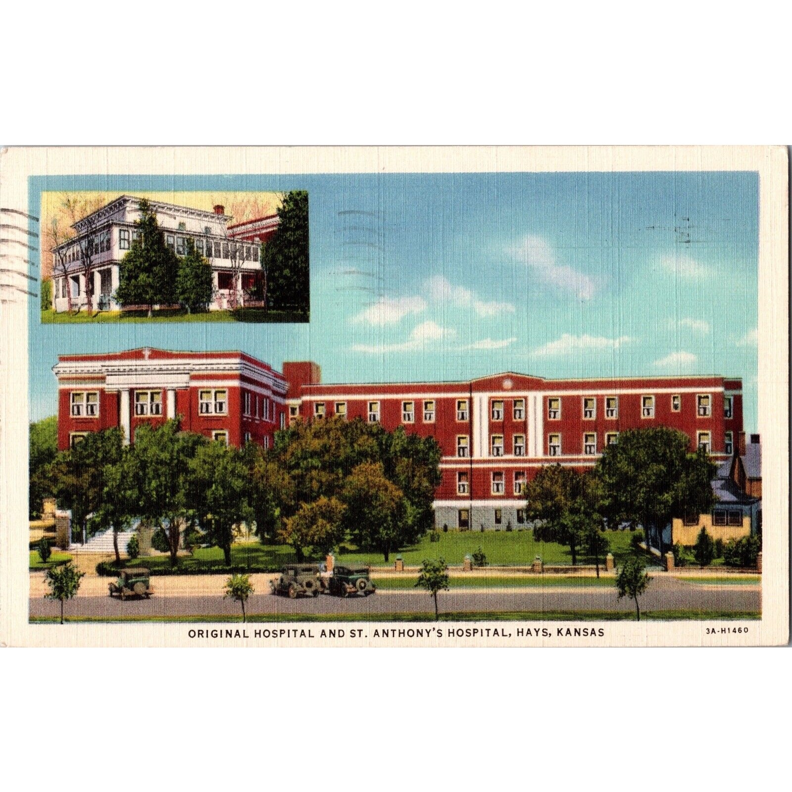 Vtg Postcard Hays Kansas St Anthony\'s Hospital w/ Original Hospital Inset c1930
