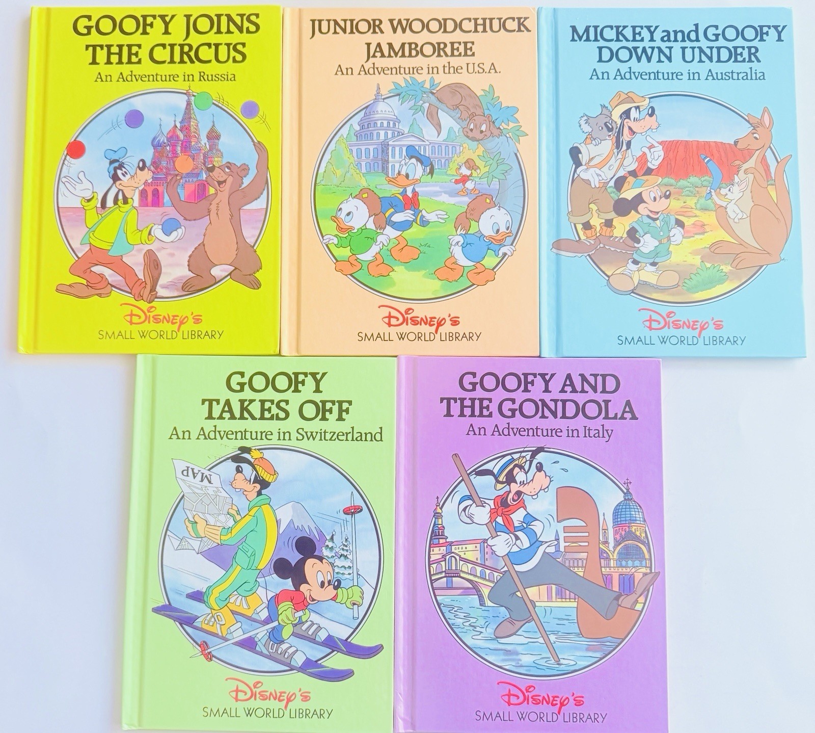 Disney Small World Library Book Lot of 5 Goofy Donald Vintage Hardcover 1990s