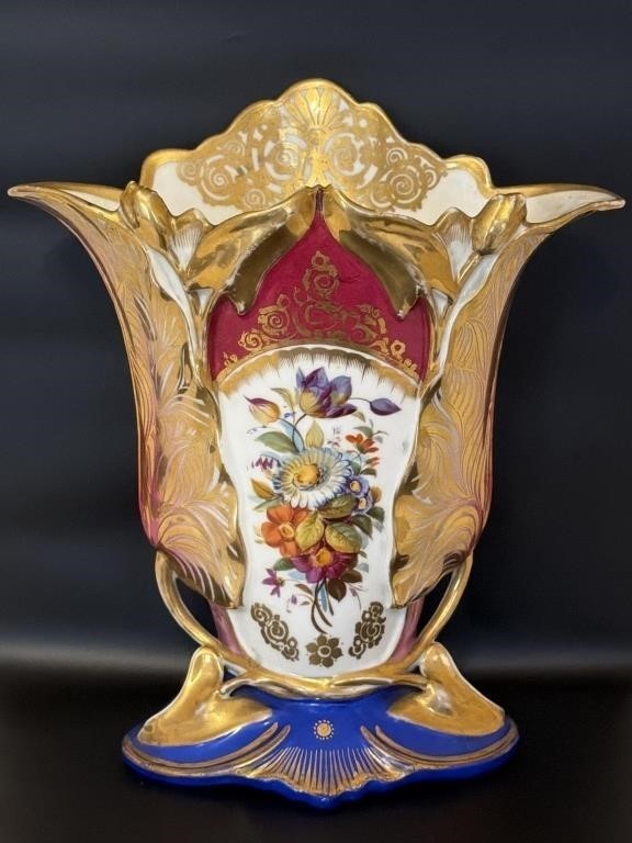 Antique 19thC Old Paris Porcelain Spill Vase Ornate Gold Gilt Floral Cobalt Blue Antique 19thC Old Paris Porcelain Spill Vase Ornate Gold Gilt Floral Cobalt Blue