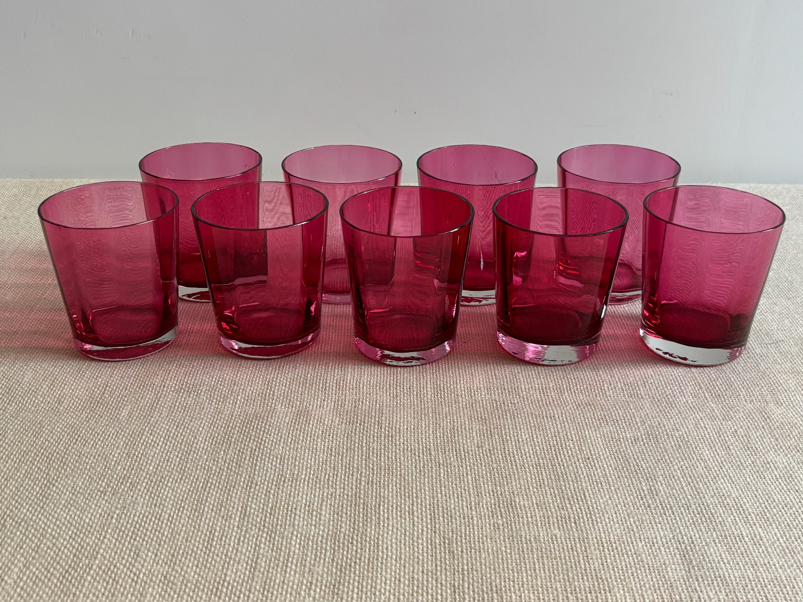 Vintage Art Deco Cranberry Flash Optic Cocktail Water Glasses Tumblers Set of 8 Vintage Art Deco Cranberry Flash Optic Cocktail Water Glasses Tumblers Set of 8