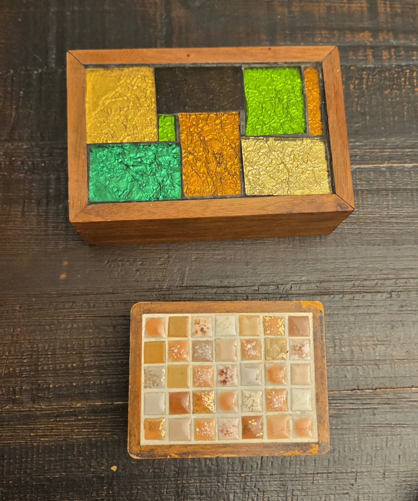 Vtg MCM Mosaic Box By GEORGES BRIARD & Tile Box Wood