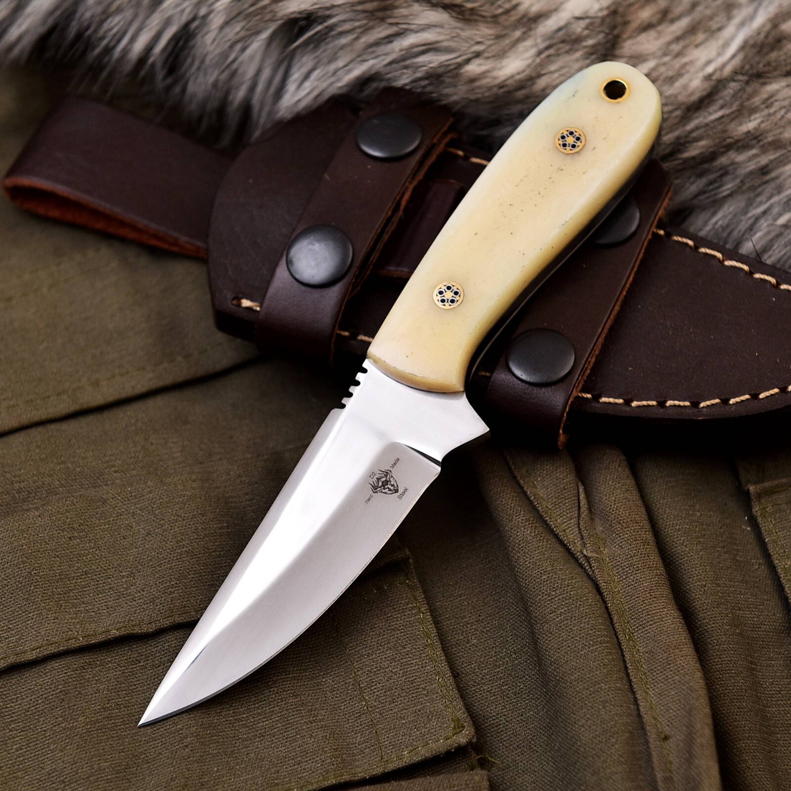 Handmade D2 Steel  Custom CAMEL BONE Hunting Camping Sport Skinner Knife Edc