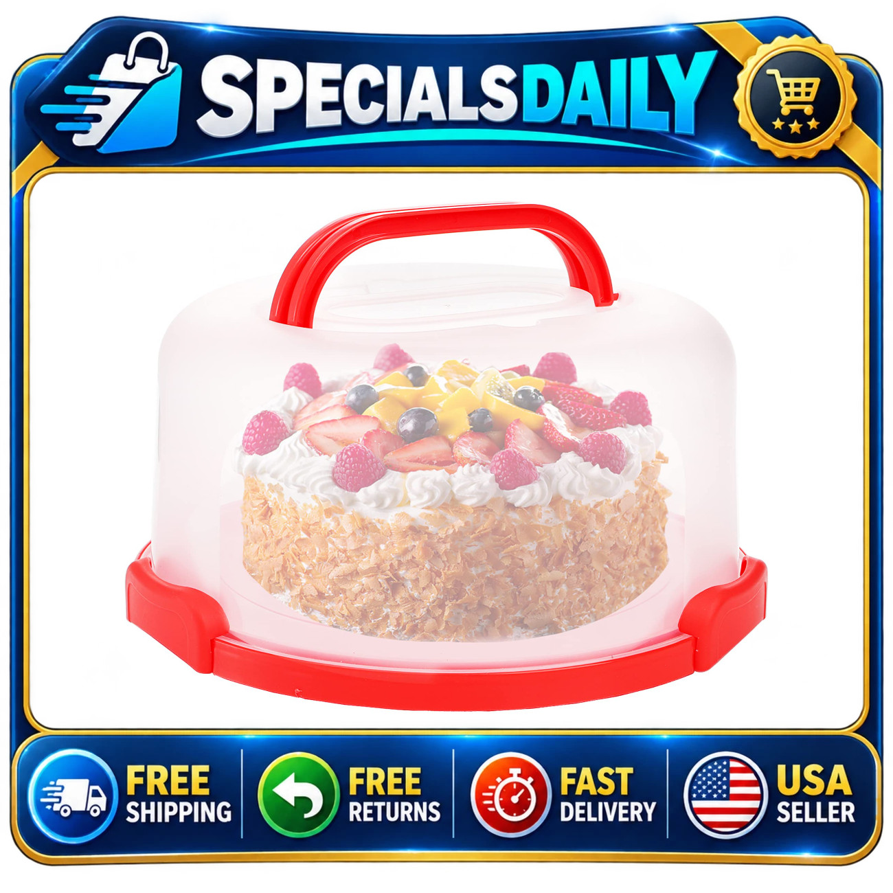 Collapsible Cake Carrier - Portable Red Plastic Holder for 10\