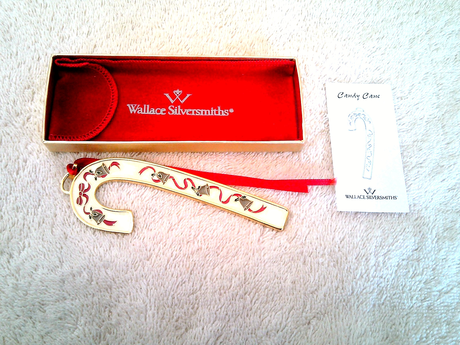 WALLACE SILVERSMITH,S Candy Cane Metal Ornament, Dated 2000, Original Box WALLACE SILVERSMITH,S Candy Cane Metal Ornament, Dated 2000, Original Box