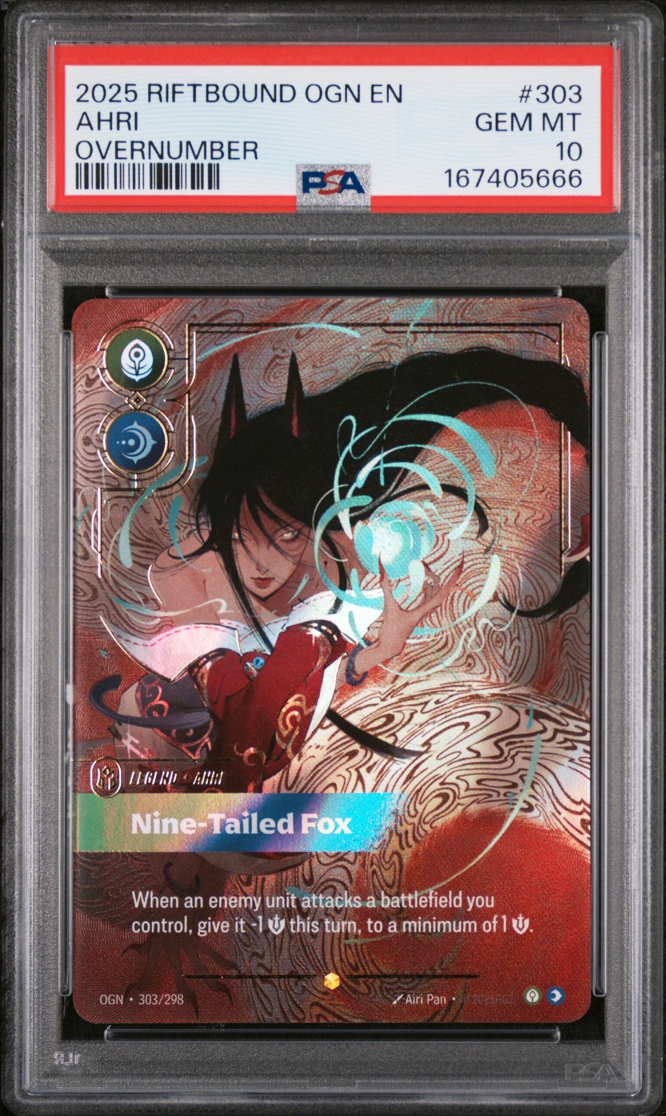 2025 RIFTBOUND: LEAGUE OF LEGENDS OGN-ORIGINS #303 AHRI - NINE-TAILED FOX PSA 10