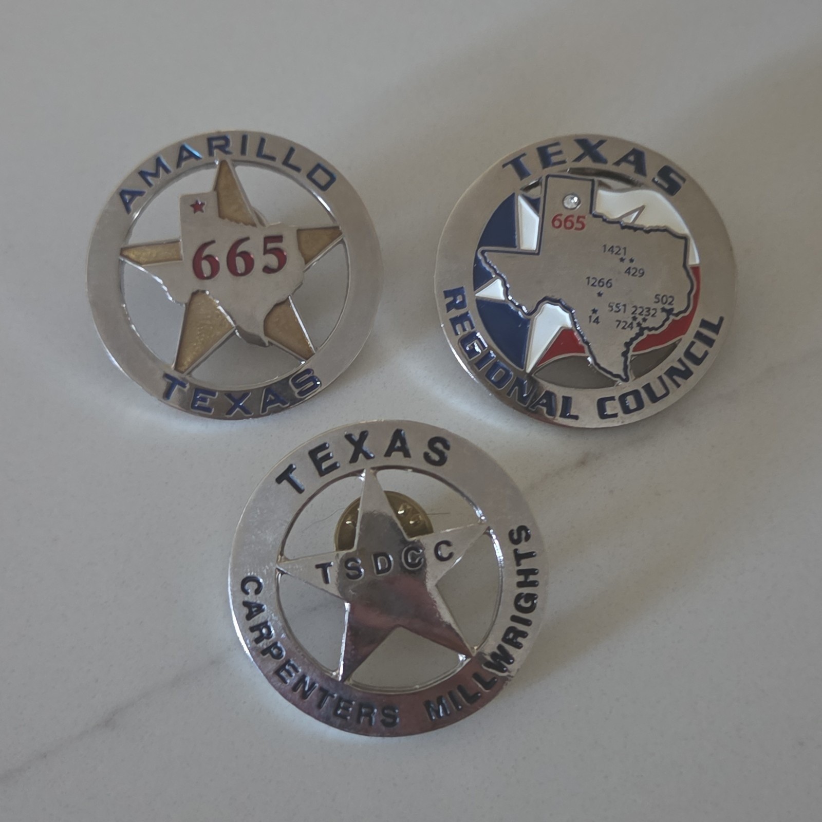 Vintage Texas UBC Carpenters Millwrights Local 665 Amarillo Pin Badge Set 3pc