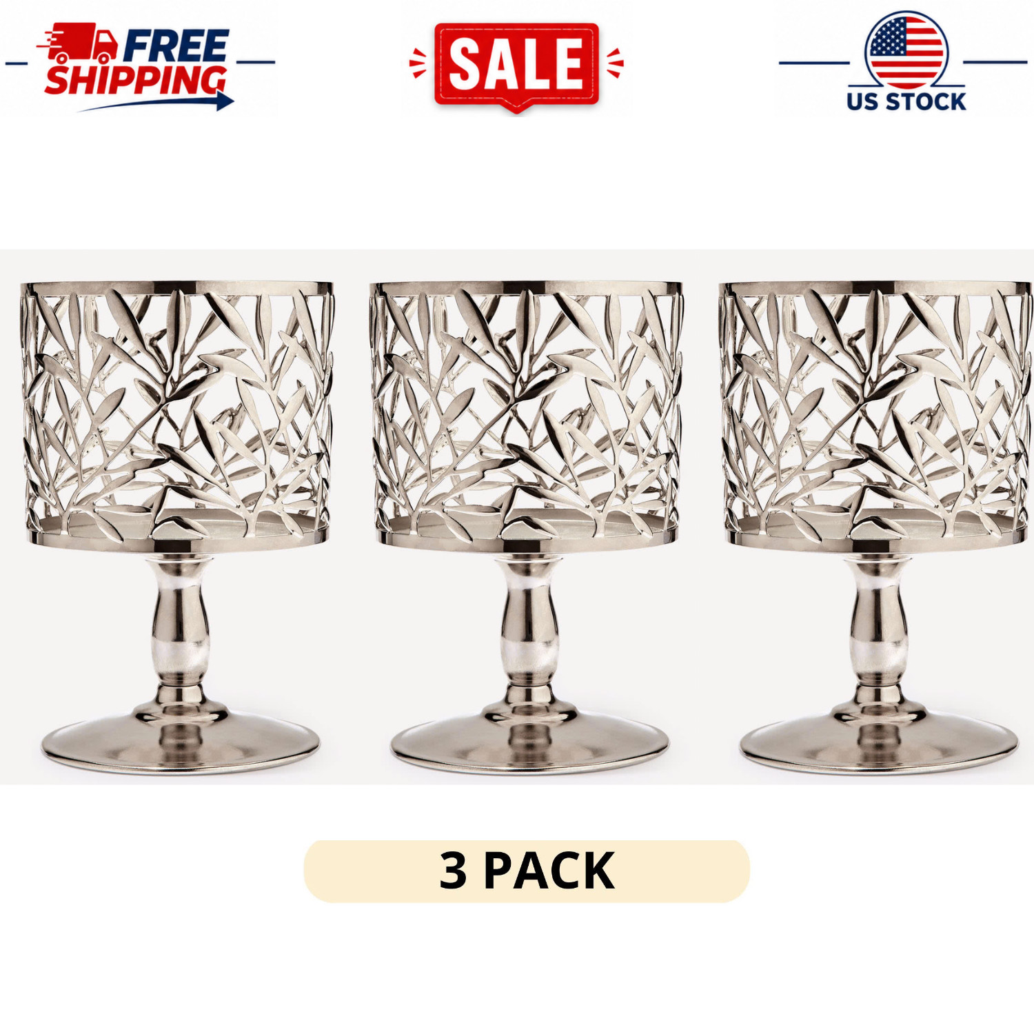 Combo 3-Pack Bath & Body Works Vine Leaf Pedestal 3-Wick Candle Holder Set