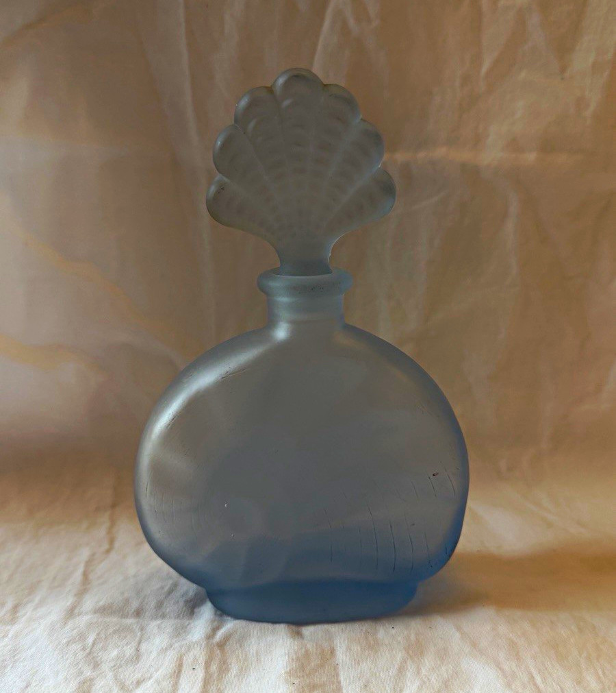 Vintage Blue Frosted Glass Shell Perfume Bottle