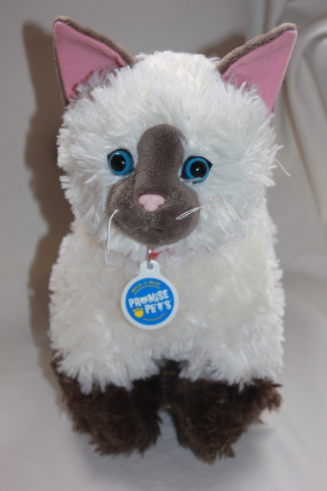 Build A Bear Siamese Cat Promise Pet Plush Cream Brown Blue Eyes collar tag BAB Build A Bear Siamese Cat Promise Pet Plush Cream Brown Blue Eyes collar tag BAB