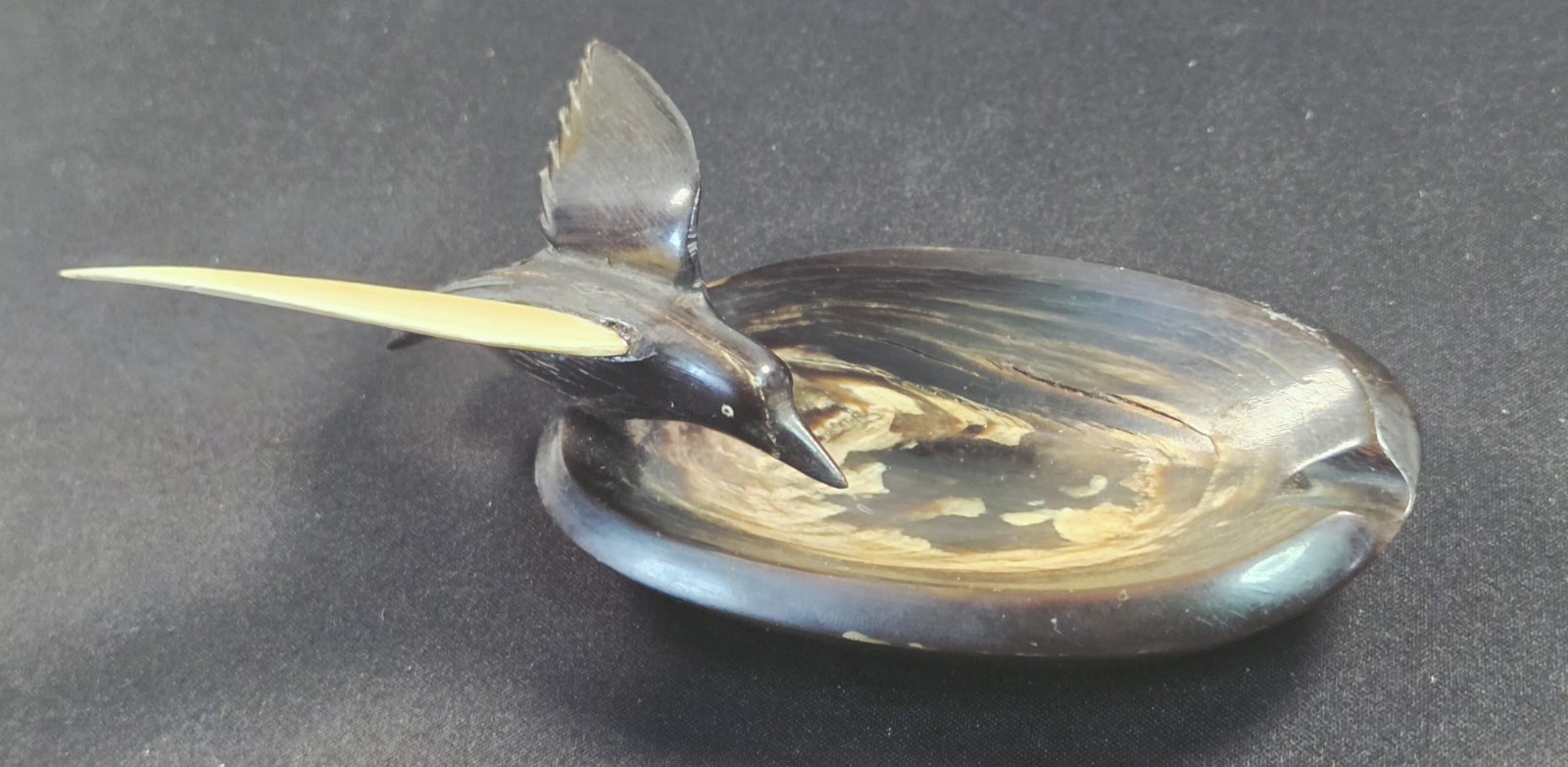 Vintage Hand Carved Flying Bird Wood Bone Sculpture Wing Nautical Art Dish