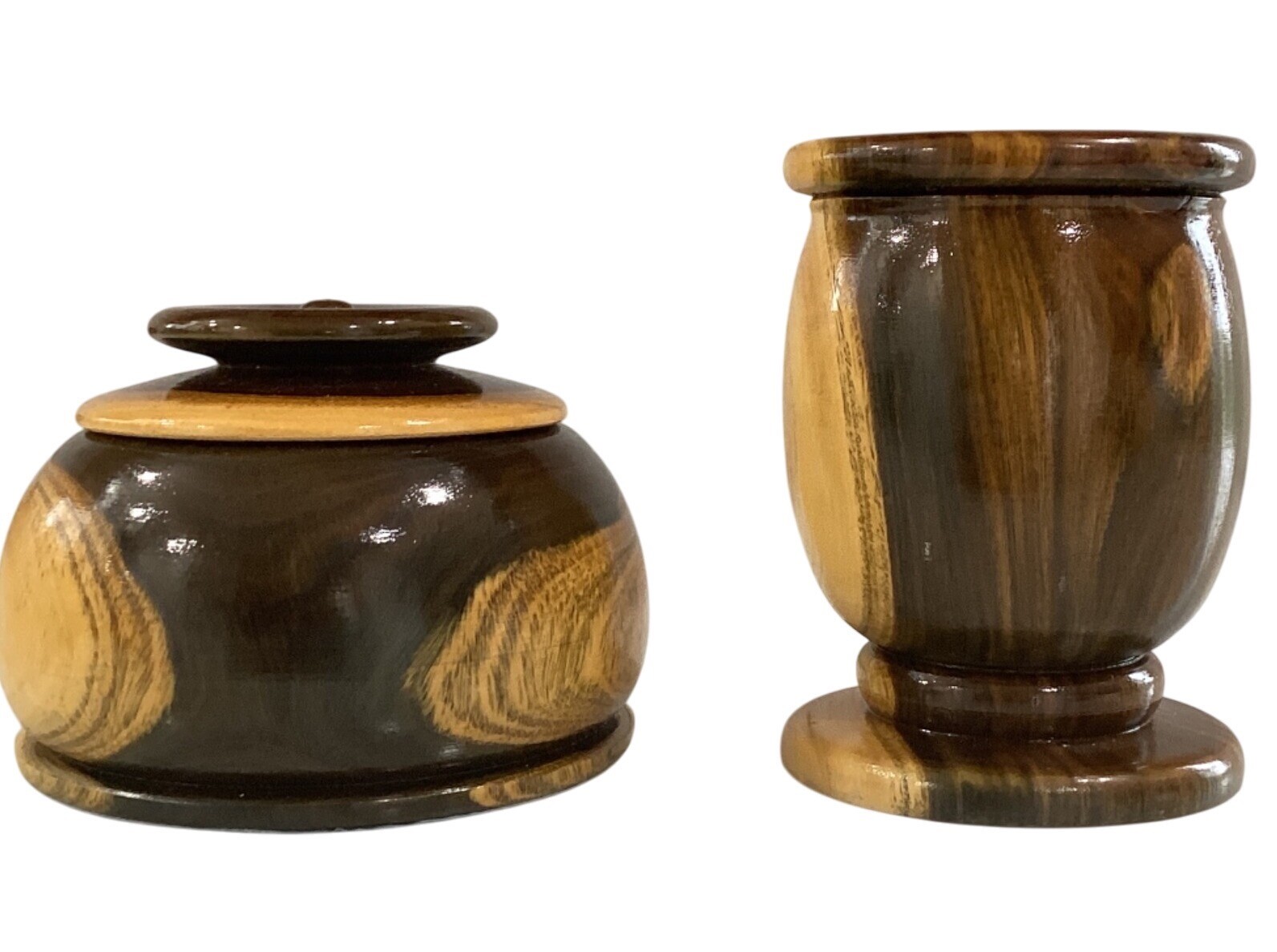 Vintage Handcrafted Turned Wood Paperweight & Matching Vase Set