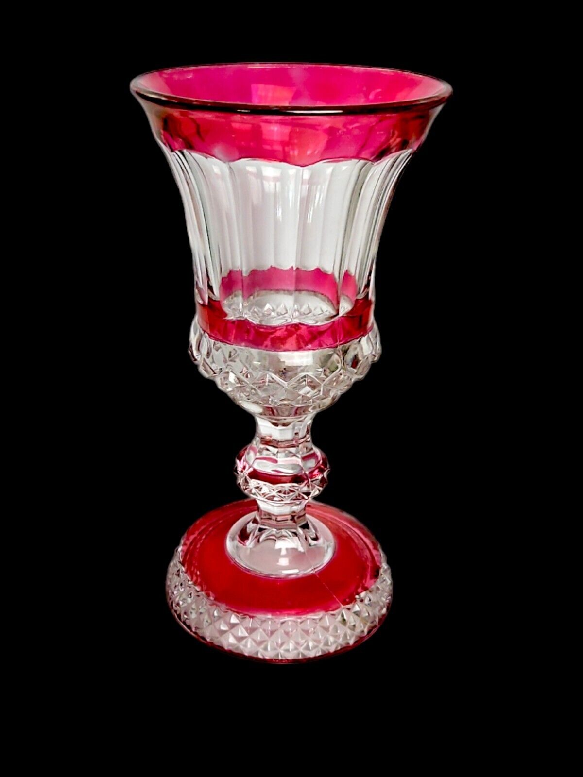 Vintage Indiana Glass Pedestal Vase~Diamond Point Cranberry Flash~Compote/Candy