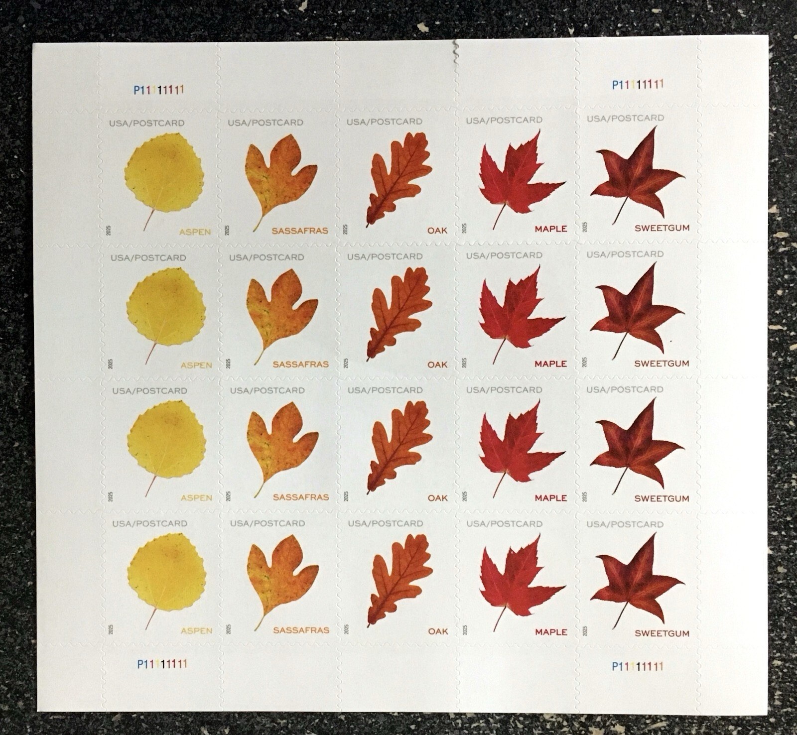 USPS Vibrant Leaves Postcard Sheet of 20 POSTAGE STAMPS
