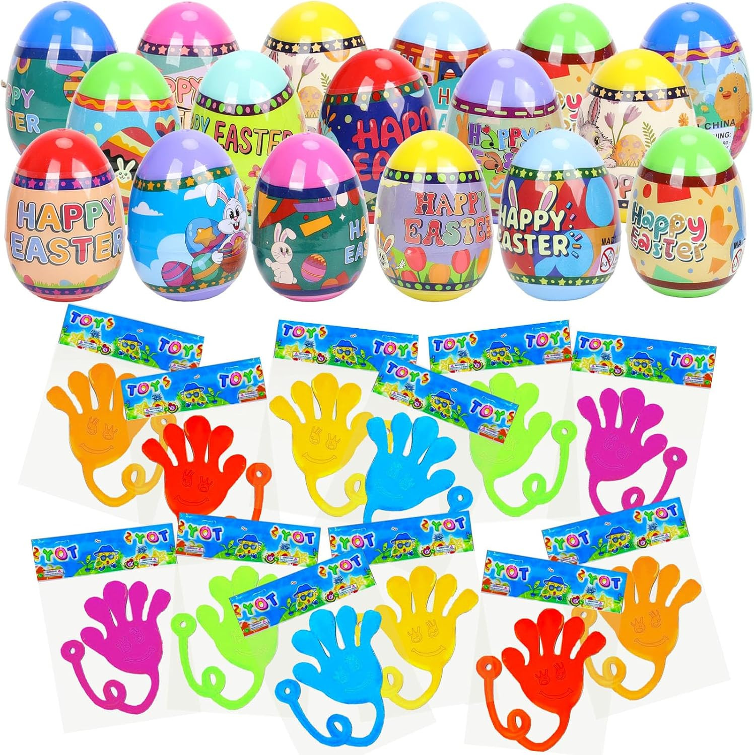 Easter Eggs Filled with Sticky Hands – 24 Pack Pre-Filled Easter Eggs for Kids, Easter Eggs Filled with Sticky Hands – 24 Pack Pre-Filled Easter Eggs for Kids,