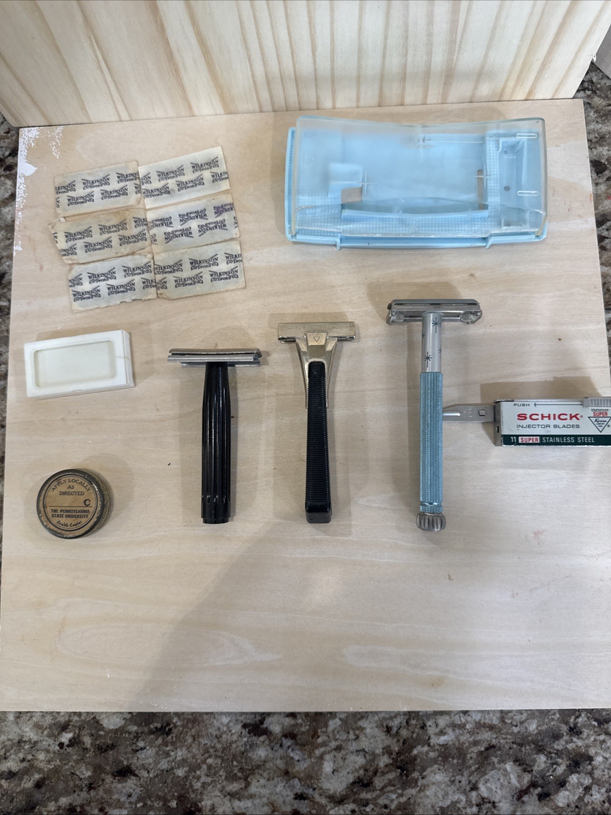 Vintage Safety Razors Set, Gillette, Shick With Wilkinson And Shick Razors