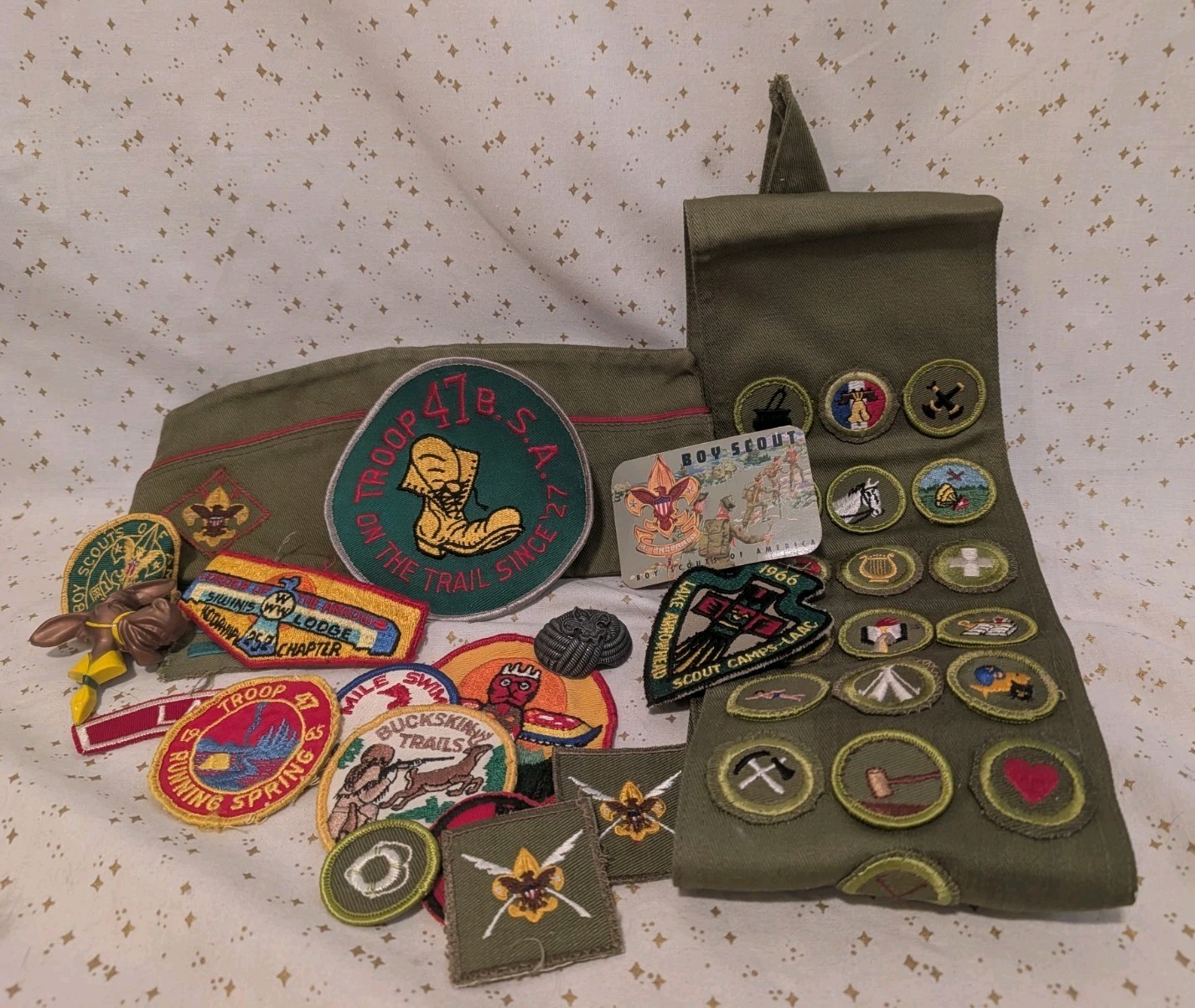 VTG 60s Los Angeles Boy Scouts Patches ID Neckerchief Slides Hat Sash VTG 60s Los Angeles Boy Scouts Patches ID Neckerchief Slides Hat Sash