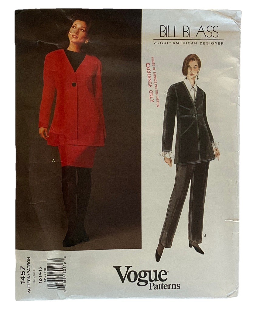 VTG Vogue Pattern 1457 Bill Blass Suit Jacket Skirt Pants Uncut Size 12-14-16