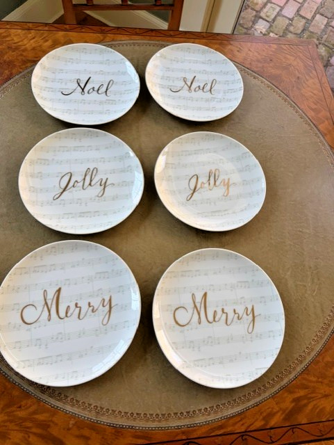 Pier 1 Imports Musical Notes Joy Merry Hope Holiday Christmas Salad Plates Set 6
