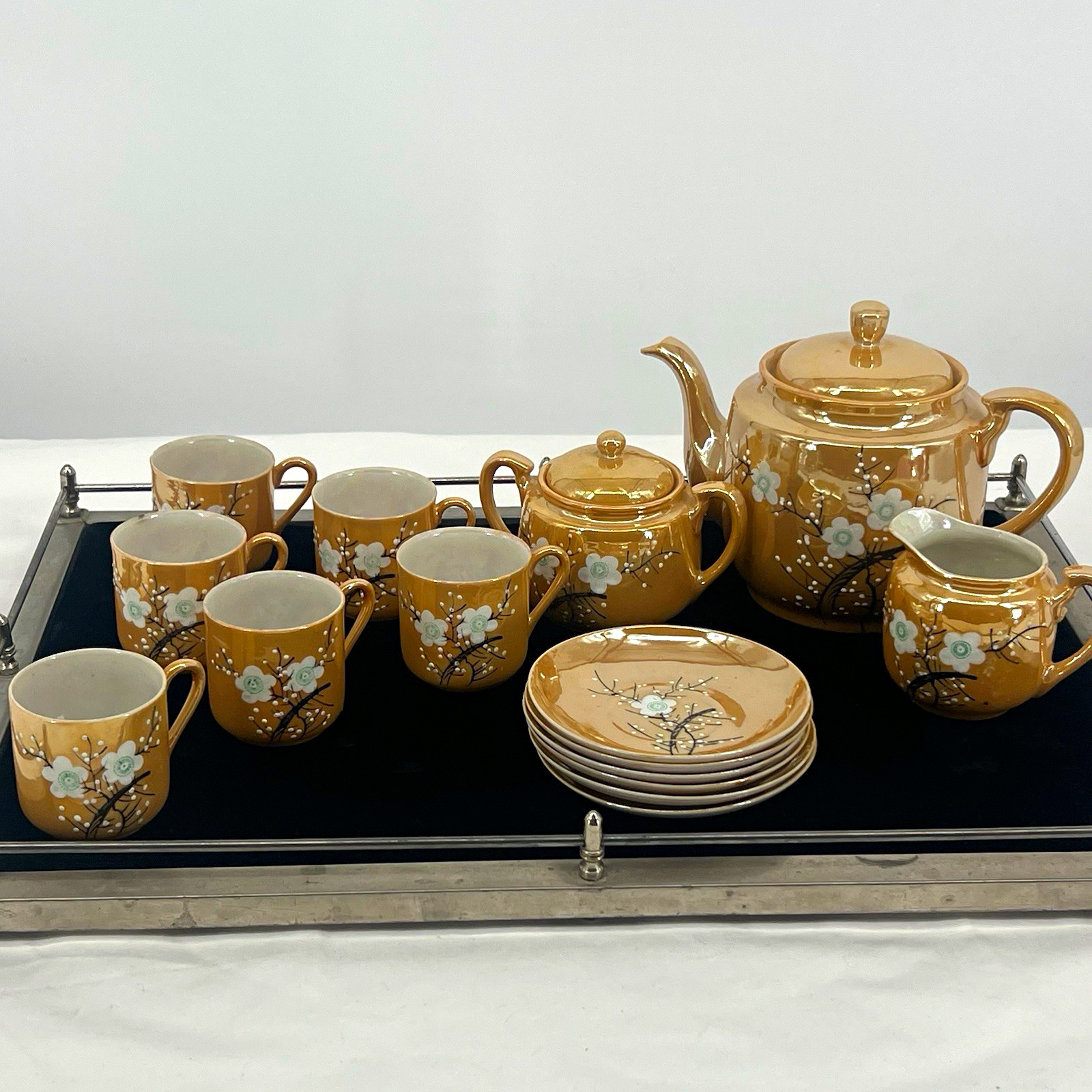 Beautiful Vintage Japanese Lusterware Tea Set – 15 Pieces