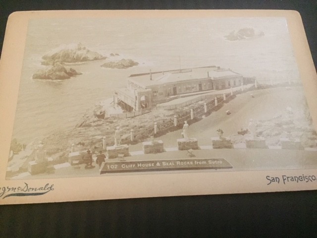 San Francisco 1880's Cliff House Cabinet Photo & Rare 1896 Sutro Baths Advert. San Francisco 1880's Cliff House Cabinet Photo & Rare 1896 Sutro Baths Advert.