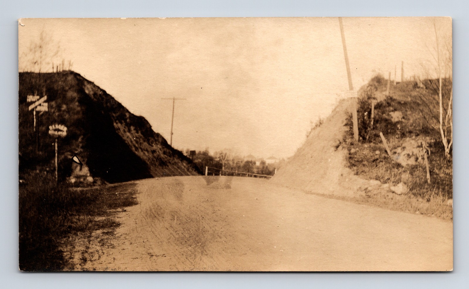 RPPC Street View of Unknown Bridge Approach Danger Signs Unknown Postcard