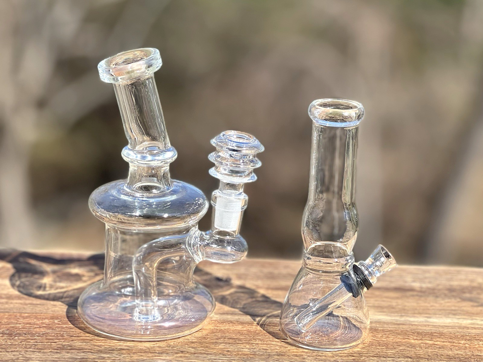 2 Pc Glass Water Pipe Set 5 Inch & 6 Inch Thick Heavy Bubbler Portable Bongs