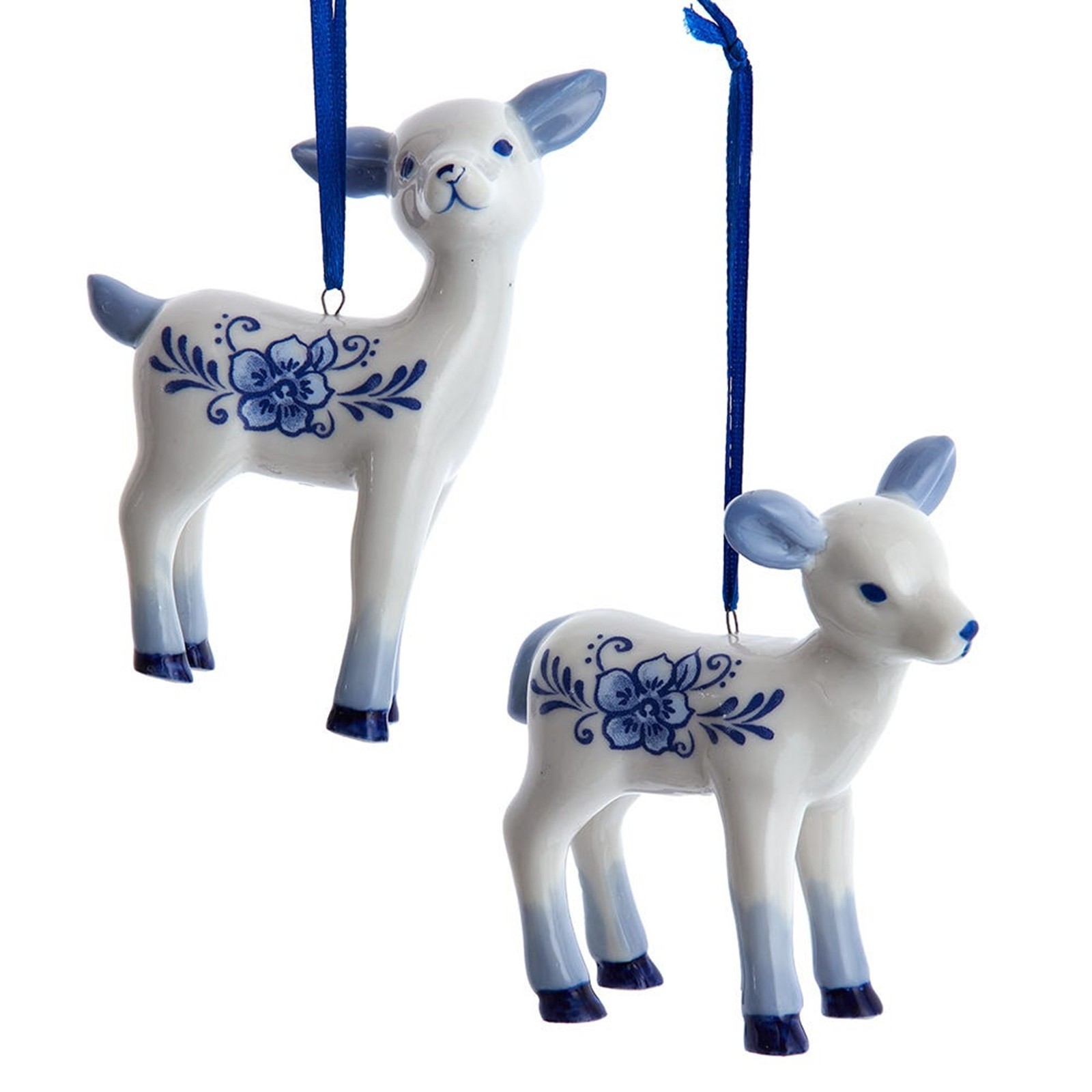 New Set Of 2 Delft Blue Porcelain Baby Deer Ornaments J7791 New Set Of 2 Delft Blue Porcelain Baby Deer Ornaments J7791